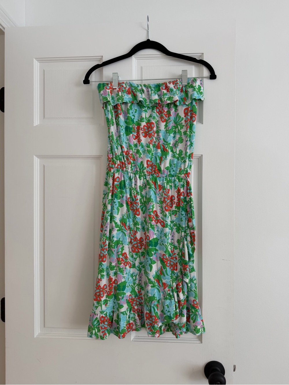 Lilly Pulitzer Off-Shoulder Floral Dress in Green, Blue and Red-Orange